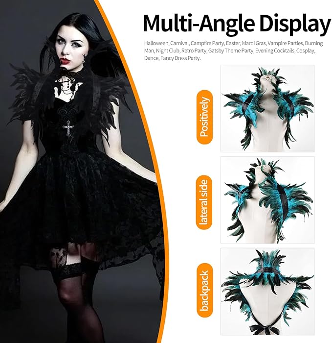 Gothic Natural Feather Shrug Feather Shawl Wrap Cape Victorian Collar for Halloween Cosplay Party Costume Accessories