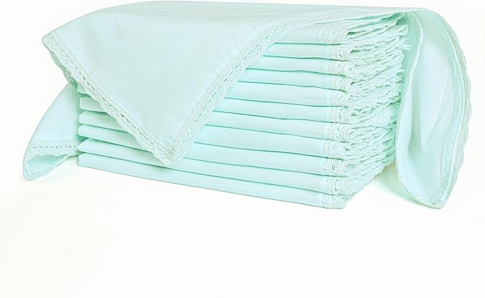 Ramanta Home Linen Flax Cloth Napkins Set of 12| 18x18 Inch | Premium Cotton Linen Flax Lace Soft & Durable | Washable Ideal for Everyday Use Parties Thanksgiving Christmas Halloween Baby Blue