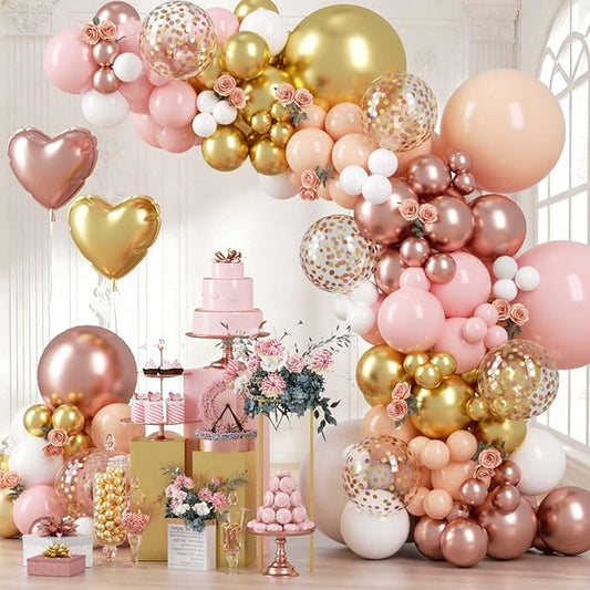 162pcs Pink and Gold Balloon arch Kit, Rose Gold and White with 2pcs Love Foil Balloons for Baby Shower, Bachelorette, Wedding, Princess Party, Girl 16 Birthday Decorations