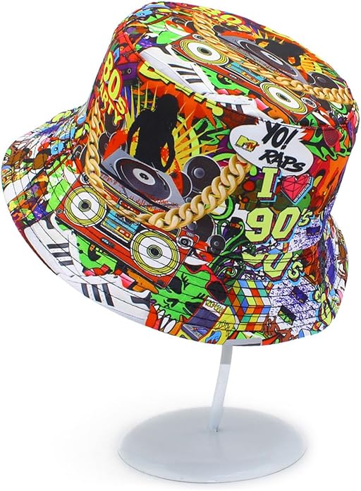 80s 90s Hip Hop Costume Accessories Set - 7 Pcs Rapper Party Outfit Kit with Inflatable Radio & Cell Phone, Dollar Necklace & Ring, 90s Style Bucket Hat, Retro Sunglasses & Air Pump