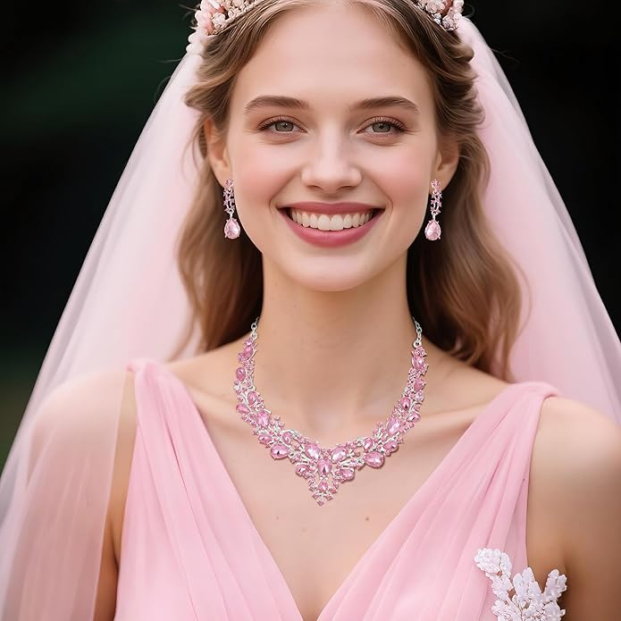 Kamirola Tiaras and Crowns for Women,Tiaras Earrings Necklace, Crystal Bridal Jewelry Set（TR83