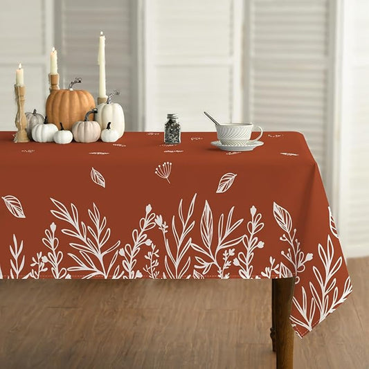 Horaldaily Fall Tablecloth 60×84 Inch Rectangular, Thanksgiving Autumn Harvest Caramel Wild Flowers Table Cover for Party Picnic Dinner Decor