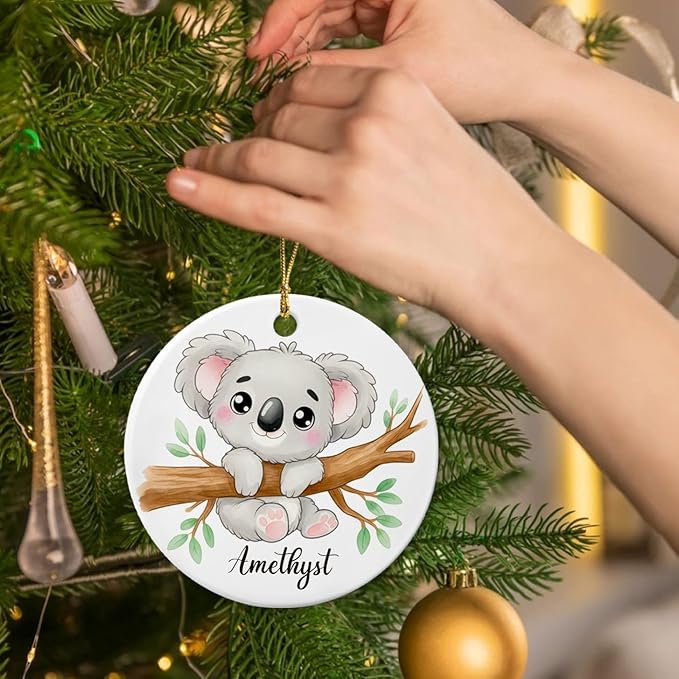 Personalized Name Cartoon Koala Ornament Christmas, Baby Koala Animal Ceramic Ornament, Koalas Xmas Decor Gift for Kids Children Son Daughter, Customized Koalas Keepsake Decoration, Wildlife Gift