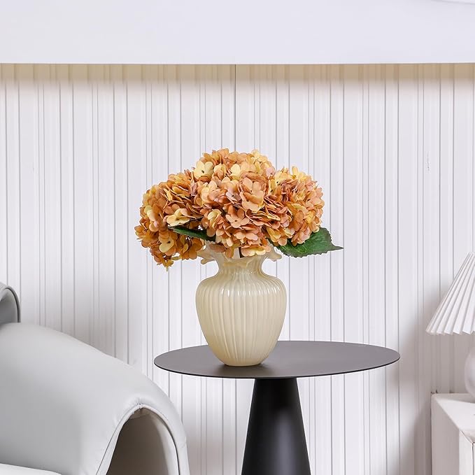 Kimura's Cabin 6Pcs Faux Hydrangea Flowers Vintage Artificial Silk Hydrangeas Flowers with Stems Fake Hydrangea Bouquets for Autumn Farmhouse Home Wedding Table Center Decoration（Autumn Yellow