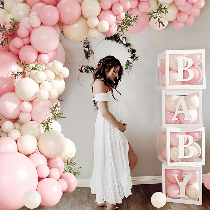 Pink Balloon Arch Garland Kit, 132Pcs Pink Baby Shower Decorations for Girl Baby Boxes with Letters for Boho Baby Shower Birthday Gender Reveal Party Wedding Decorations