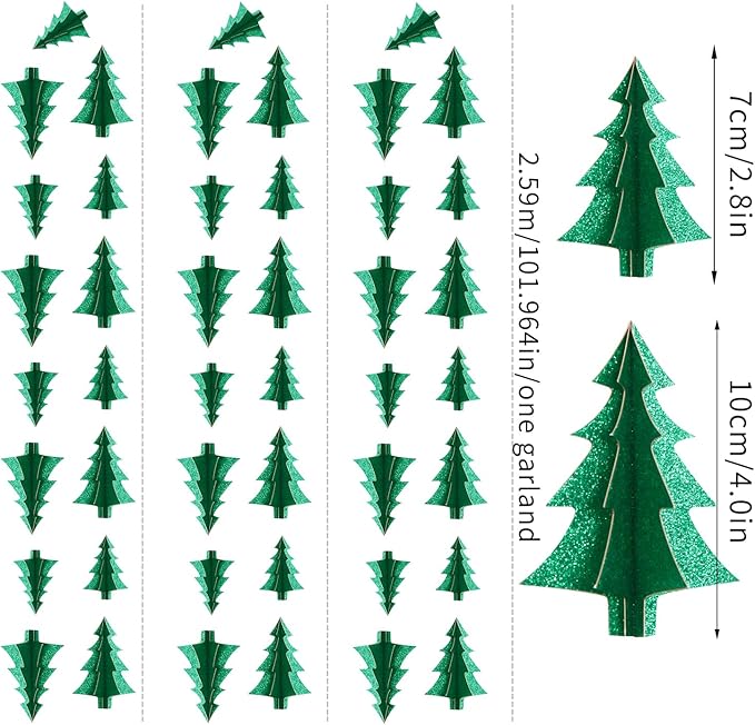 Green Christmas-Tree Party-Decorations Plant Garland - 25 Ft Hanging Woodland Theme Paper Streamers Banner,Nature Birthday Wedding Baby Bridal Shower Forest Decor Graduation Ouruola