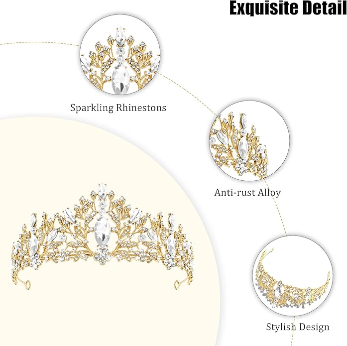 TAROSE Crowns for Women and Girls, Queen Crystal Gold Silver Tiaras with White Rhinestone and Combs, Goddess Crown for Wedding Bride Birthday Princess Bridal Shower Hair Accessories for Women
