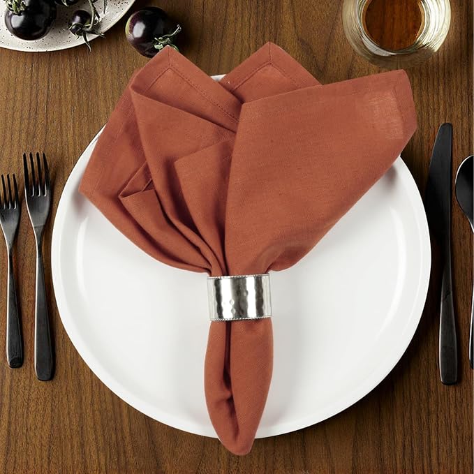 Cloth Napkins Set of 12 Cotton Linen 18x18 Inch - Soft Durable Washable - Ideal for Farmhouse Party Spring Summer Easter - Perfect Everyday Use Table Linen - Rust
