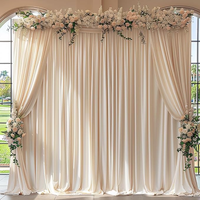 30x10ft Wrinkle Free Backdrop Curtain for Parties Soft Fabric Drapes Wedding Cream Curtain Backdrop for Birthday Party Decorations Background for Photography 5x10ft,6 Panels