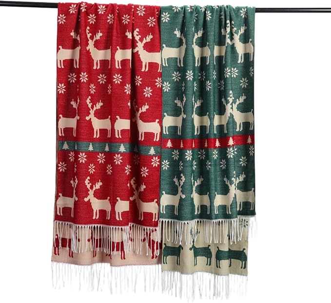 Unisex Christmas Scarves for Women Men Boys Girls Christmas Gifts Winter Scarf with Reindeer and Snowflake Shawl Wrap Xmas
