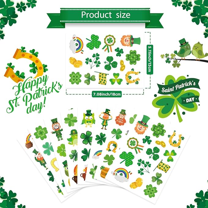 24 St. Patrick's Day Stickers - Four Leaf Clover, Lucky Shamrock Clover, Irish Decor Green Day Stickers for Teens, Girls, Kids, Adults