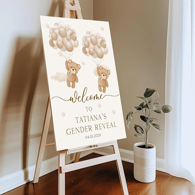 Gender Reveal Welcome Sign – Teddy Bear Balloon Theme,Personalized Teddy Bear Gender Reveal Welcome Sign, He or She Yard Sign, Boy or Girl Gender Reveal Sign, We Can Bearly Wait Gender Reveal .6