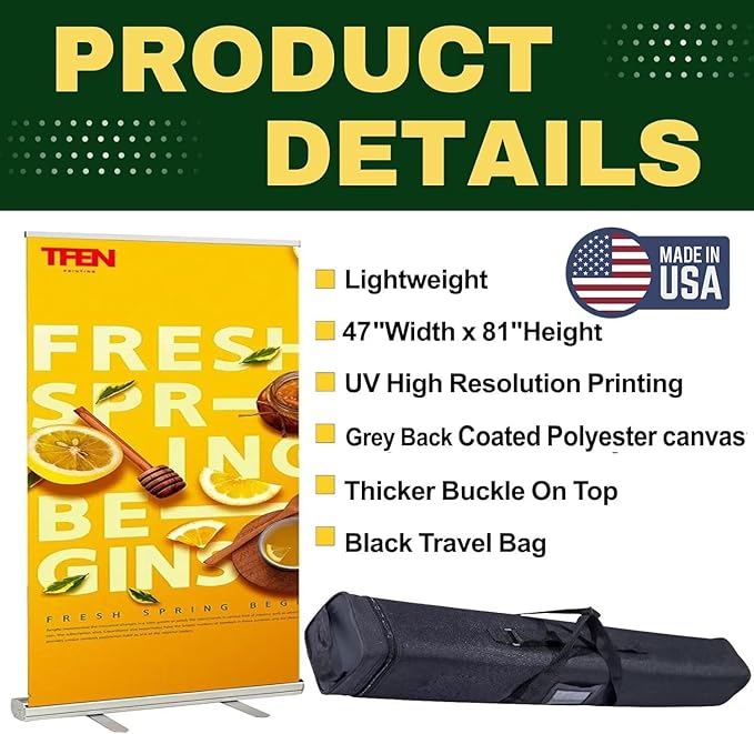 TFEN-Made in USA-Custom Pop up Banner Aluminum Retractable Banner 47"x81", with Stand Roll up Banner for Business, Trade Shows, Stores, Advertising, Events, Custom Banners