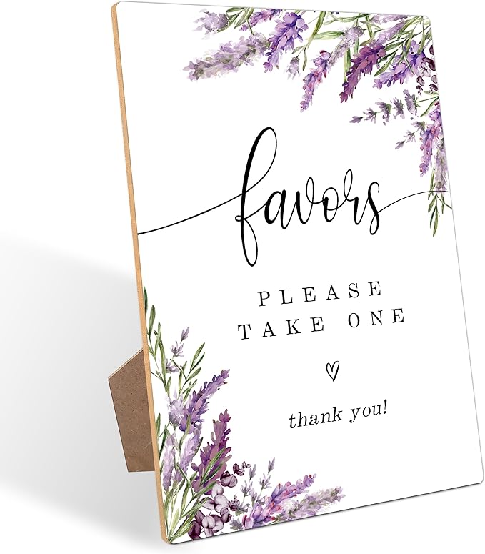 Favors Please Take One Sign, Lavender Bridal Shower Decor, Wedding Reception Table Decorations, Engagement Decorations, Floral Wooden Sign with Stand for Wedding Reception And Bridal Party Decor, 31