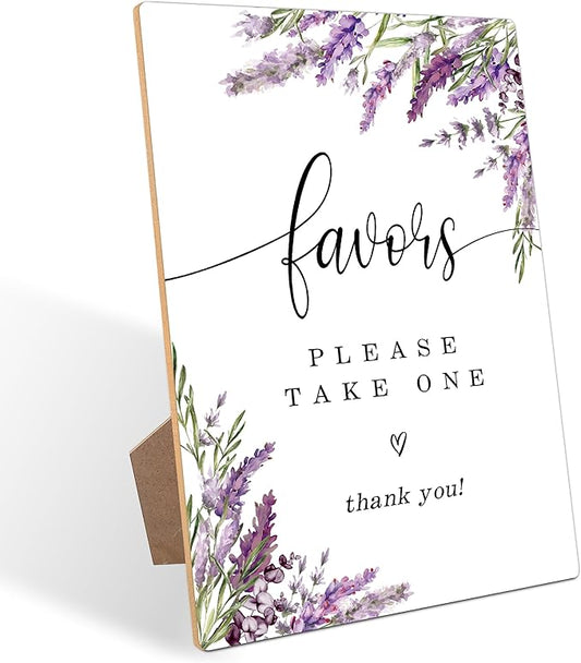 Favors Please Take One Sign, Lavender Bridal Shower Decor, Wedding Reception Table Decorations, Engagement Decorations, Floral Wooden Sign with Stand for Wedding Reception And Bridal Party Decor, 31