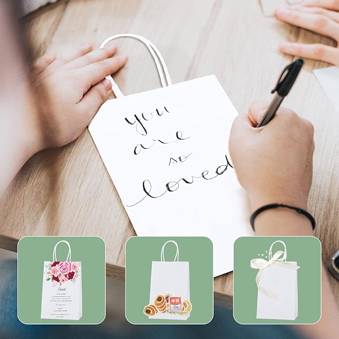 METRONIC 20Pcs 5.25x3.75x8 Inch White Paper Gift Bags, Gift Wrap Bags with Handles, Kraft Paper Bag for Small Business, Heavy Duty Bulk Bag for Birthday Party Favors, Shopping, Retail