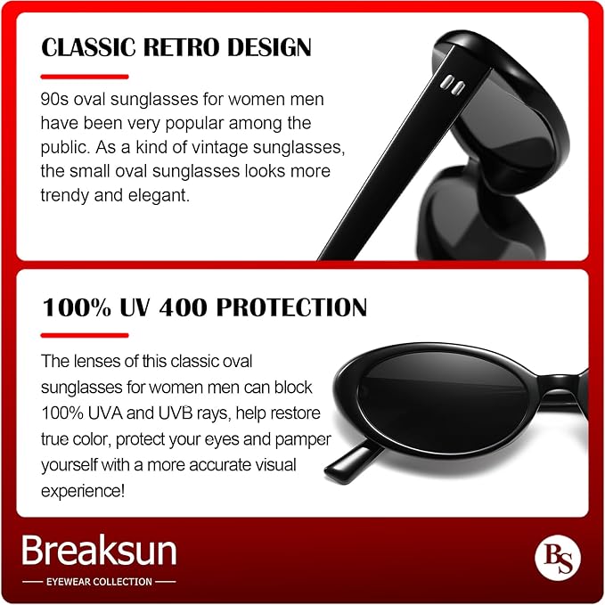 Retro Oval Sunglasses for Women Men Fashion Small Oval Sunglasses 90s Vintage Shades