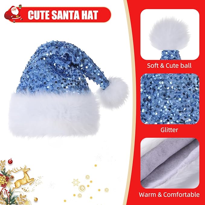 Personalized Sequin Santa Hat for Adults, Red Glitter Christmas Party Hat, Xmas Halloween New Year Holiday Headwear