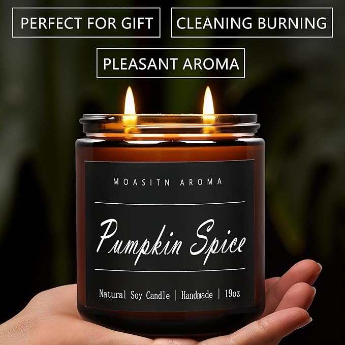MOASITN Pumpkin Spice Large Heavenly Scented Candles for Home|19oz 100h Long Lasting Clean Burn|Natural Soy Aromatherapy Candle|2 Wick Jar Candle for Women,Men as Relaxing,Birthday,Housewarming Gifts