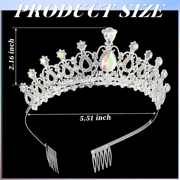12 Pcs Crystal Tiara and Princess Crown with Comb Crown Rhinestone Women Girls Tiara Headpiece Queen Hair Accessories for Birthday Party Wedding Prom Halloween Cosplay Costume
