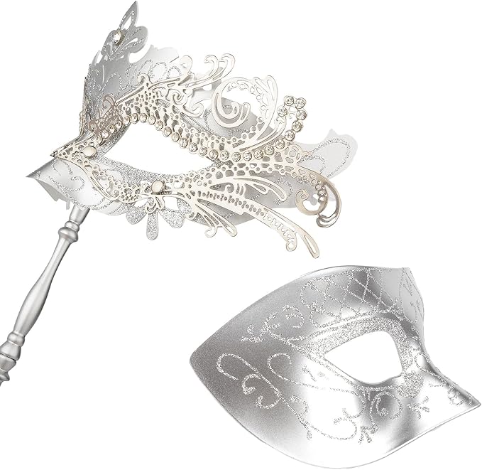 Hoshin Masquerade Mask for Couple, Mardi Gras Deecorations Venetian Masks with Stick for Womens