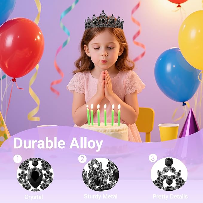 Tiara Crown for Women, Queen Tiara for Birthday Prom Bridal Party Custome Black