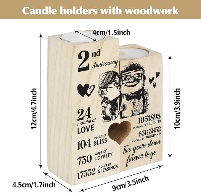 2nd Anniversary Wedding Gifts for Wife Girlfriend, Couples Gift Candlestick, Cotton 2nd Wedding Anniversary for Husband Boyfriend, Presents Gifts for Her Him