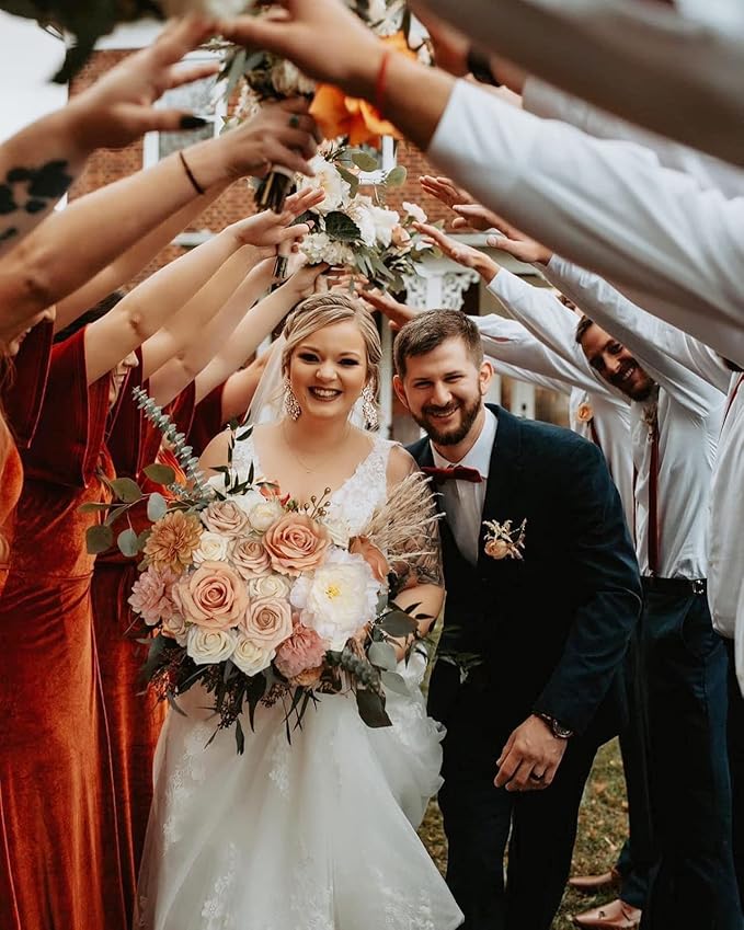 Roses Artificial Flowers Orange Bouquets Box Set Fake Flower with Stems for DIY Bridal Wedding Shower Decorations Faux Silk Floral Arrangements for Party Table Centerpieces Home Decor Indoor