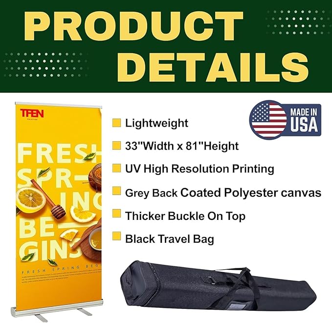 33" × 81" Custom Retractable Banner with Aluminum Silver Stand – Ready in 1 Day, Personalized Roll Up Banner, Full Color Pop Up Display Sign with Travel Bag for Events, Trade Shows, and Photo Booths