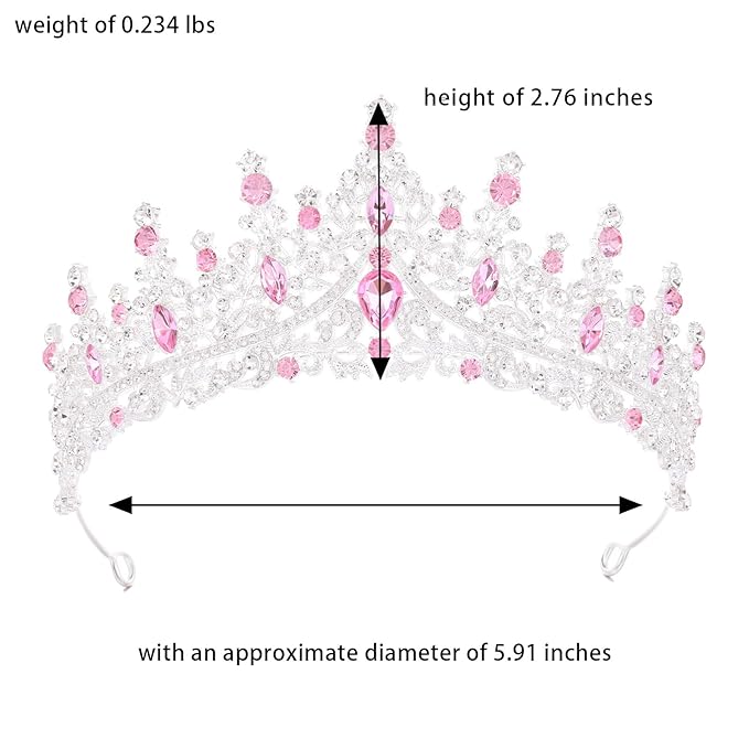 Pink Tiara for Women Crystal Queen Crowns Rhinestone Princess Tiaras for Girl Wedding Headband for Bride Hair Accessories for Halloween Costume Birthday Party Prom Mother's Gifts
