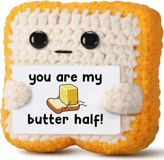 Gifts for Him Her Boyfriend Girlfriend Partner Loved One “You Are My Butter Half!” Crochet Toast – Cute Romantic Valentine’s Day, Anniversary, Birthday Gift for Couples Desk Decor & Christmas Gifts