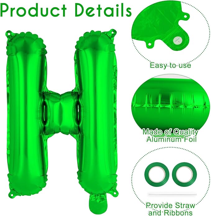 52 Pcs Green Letter Balloons,16 Inch Foil Alphabet Letter Balloons, Letter A-Z Balloon Banner Custom Phrase Balloon for Birthday Party Wedding Anniversary Decoration (Green 52pcs)