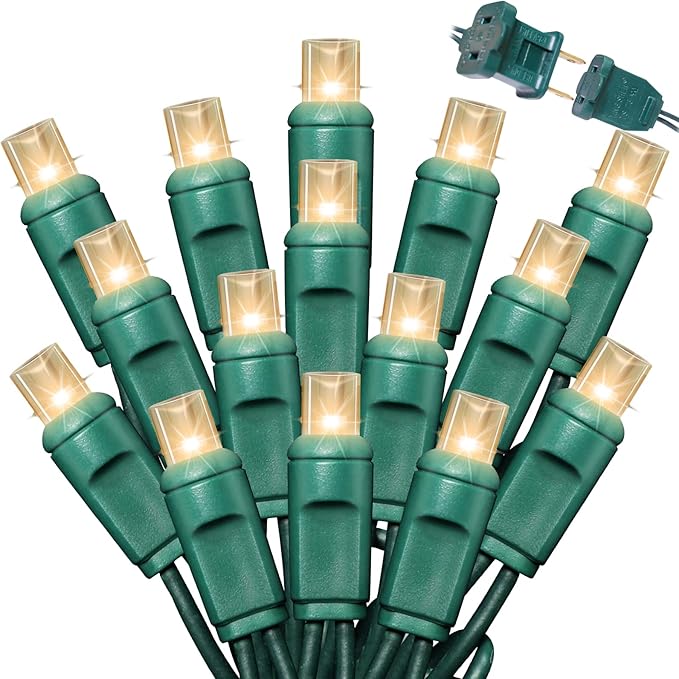 LAMPHOME 200LED (4pk of 50L) String Lights,Twinkle, LED Christmas Lights, 6" SPACING,Green Wire,Warm White
