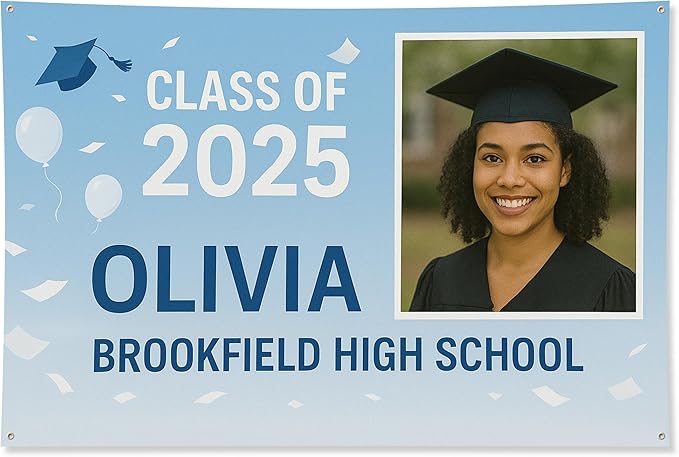 Custom Graduation Banner Class of 2025 with Photo and Name – Personalized Congrats Sign for High School or College Seniors – Indoor Outdoor Graduation Party Decoration
