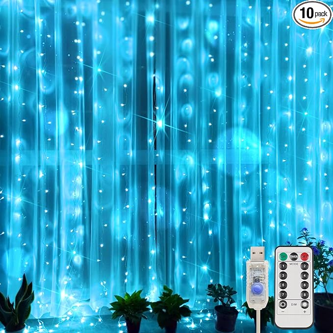 suddus Curtain Lights for Bedroom, 200 Led 6.5ft x 6.5ft Hanging String Lights Outdoor, Fairy Curtain Lights for Backdrop, Window, Wall, Wedding, Party, Garden, Porch, Birthday Decor Aqua