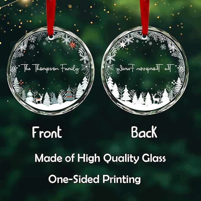 Personalized Round Christmas Crystal Glass Ornaments Custom Family Name Ornament for Christmas Tree Decor Customized 2025 Xmas Tree Hanging Gifts for Freinds Loves