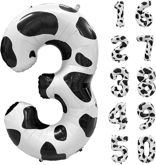 Cow Print Number Balloons, Large Foil Number 3 Balloon 40 Inch Cow Balloon for Boys Girls Birthday Decoration Cow Themed Birthday Party Decorations Farm Animal Party Supplies