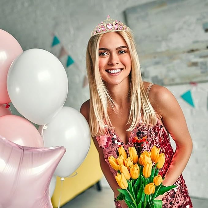CAVETEE Crown and Tiara for Women, Princess Tiara Heart Crown Happy Birthday Decorations for Party Pageant Hair Accessory