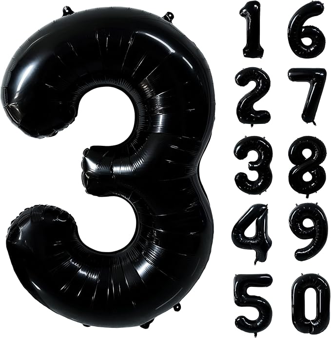 40 inch Black 3 Number Balloon Giant Foil Helium Balloons Black Large Digital Balloon 3 Number 3 Balloons for 3rd Birthday Party Decorations Anniversary Events Decoration Supplies