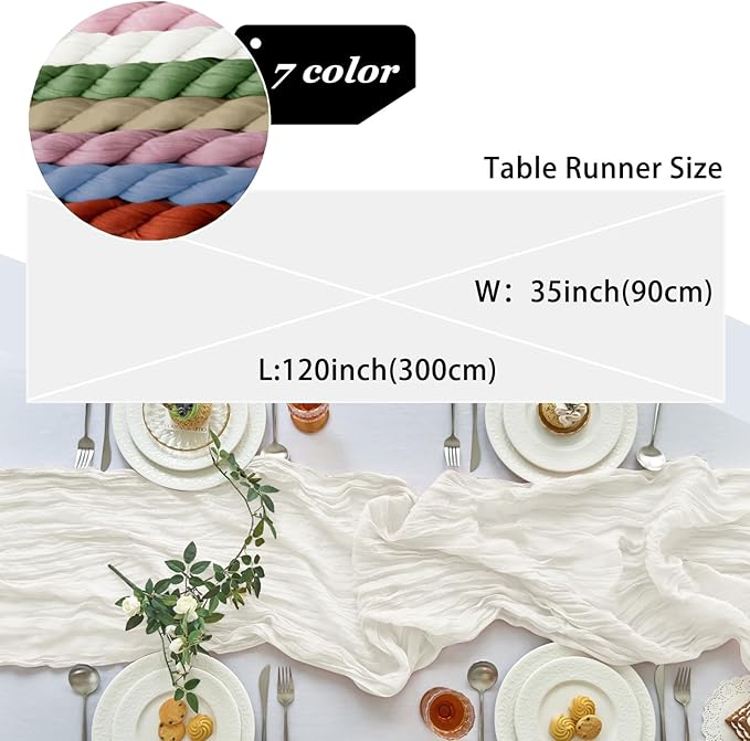 IVAPUPU 2 Pcs Cheesecloth Table Runner - 10ft Ivory White Boho Gauze Cheese Cloth Table Runners for Baby Shower Decoration Wedding Party Summer Garden Farmhouse
