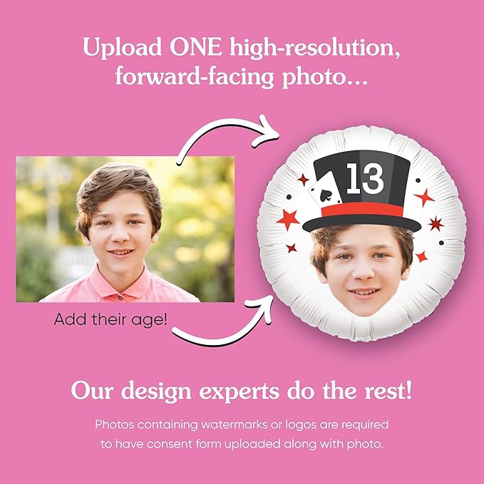 Big Dot of Happiness Personalized Magic Show Fun Face Photo Balloon, Kids Magical Birthday Party Decoration, Custom Age Double-Sided Circle Mylar, 1 Piece