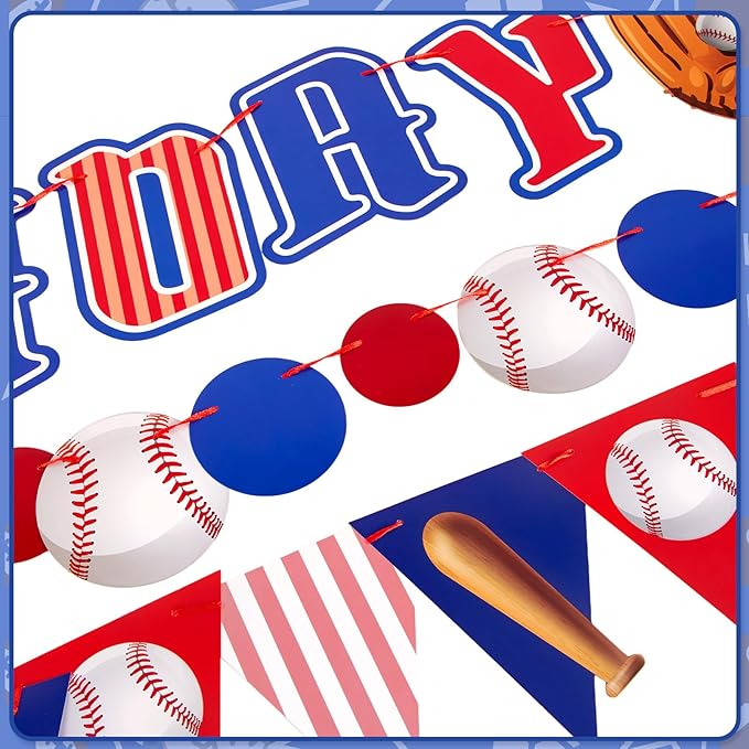 Pre-Strung Baseball Party Decorations with Concessions and game day Banners, Happy Birthday Baseball Party Supplies, Sports Themed Birthday Decorations with Baseball Triangle Bunting Pennant Flag