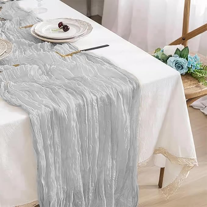 2 Pack 10 Ft Cheesecloth Table Runner White Gauze Long Table Runners Boho Gauze Cheese Cloth Table Runner Rustic Sheer Runner for Wedding Party Table Decor ( 35 x 120 Inch )