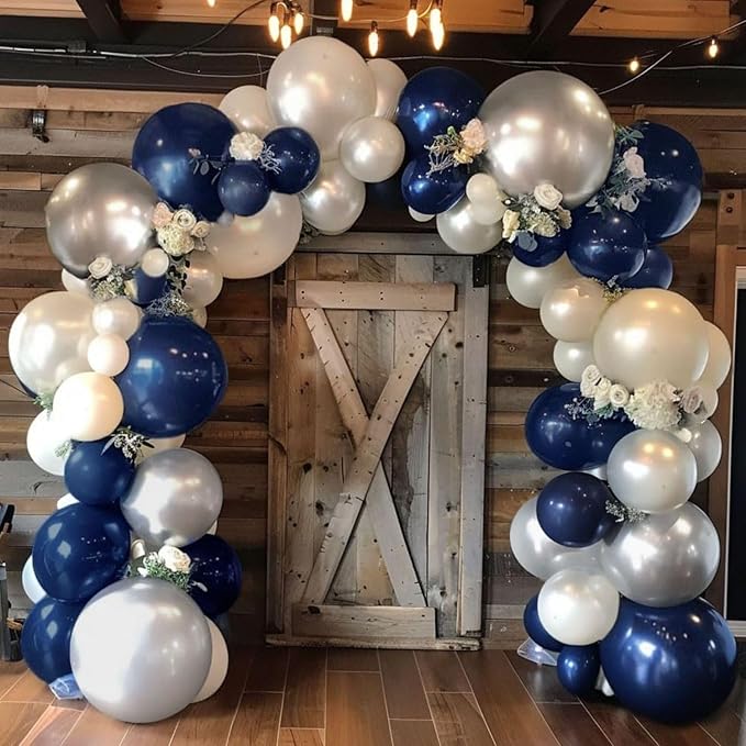 Navy Blue Black Balloon Arch Kit,Balloon Garland with Star Foil Balloons Metallic Sliver White Dark Blue Latex Balloons for Boys Birthday Baby Shower Party Decorations