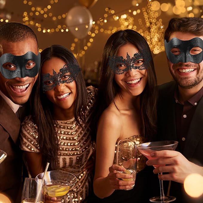 IncreDecor Couple Masquerade Lace Mask Set, Fit for Women and Men Venetian Halloween Masks, Specially for Costume, Mardi Gras