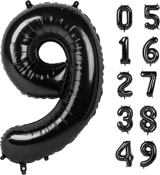 40 Inch Black Number Balloon, Reusable Foil Helium Balloon for Birthday Decorations, Party Décor, Graduations, Anniversary, Photo Shoot, Number 9, Unisex, 1 Piece