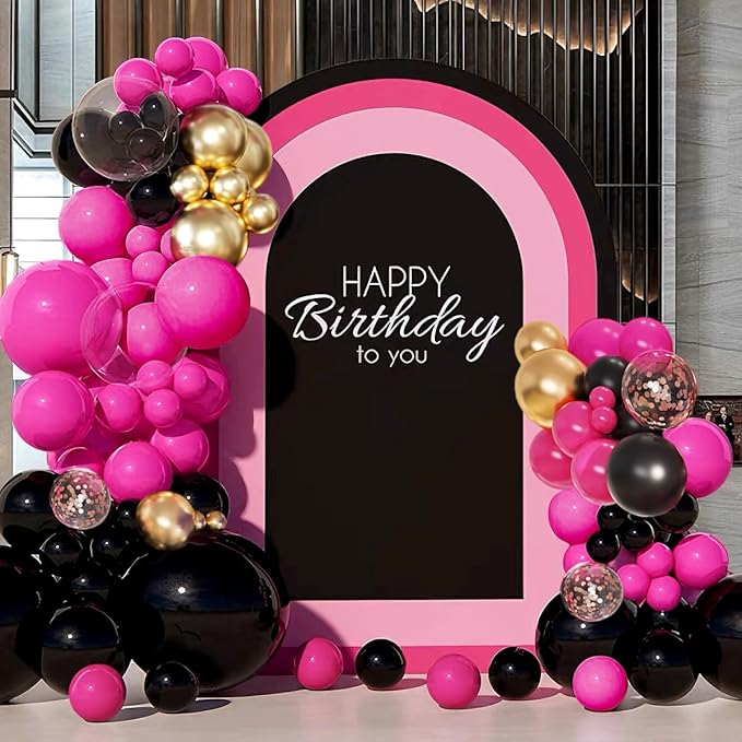 Red Black Gold Balloon Garland Arch Kit, 156 Hot Pink Black Gold Metallic Balloons for Birthday, Wedding, Anniversary, Festival, Bachelorette, Gender Reveal