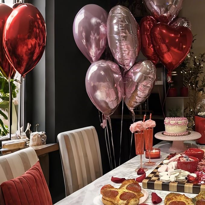 Pink Red Heart Balloons, 18 Inch Light Heart Foil Shape Balloon, 12PCS Pearl Red Pink Helium Foil Love Balloon for Birthday Bridal Shower Engagement Wedding Valentine Party Decorations