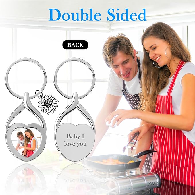 Double Side Custom Keychain with Picture Personalized Engraving Photo Text Customized Gifts for Men Women