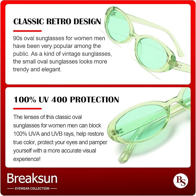 Retro Oval Sunglasses for Women Men Fashion Small Oval Sunglasses 90s Vintage Shades